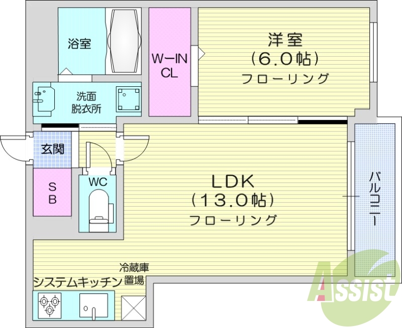 1LDK、システムキッチン、エアコン、都市ガス