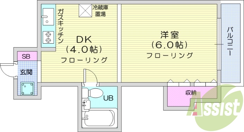 1DK  洗濯機置場、バルコニー、収納、ガスキッチン