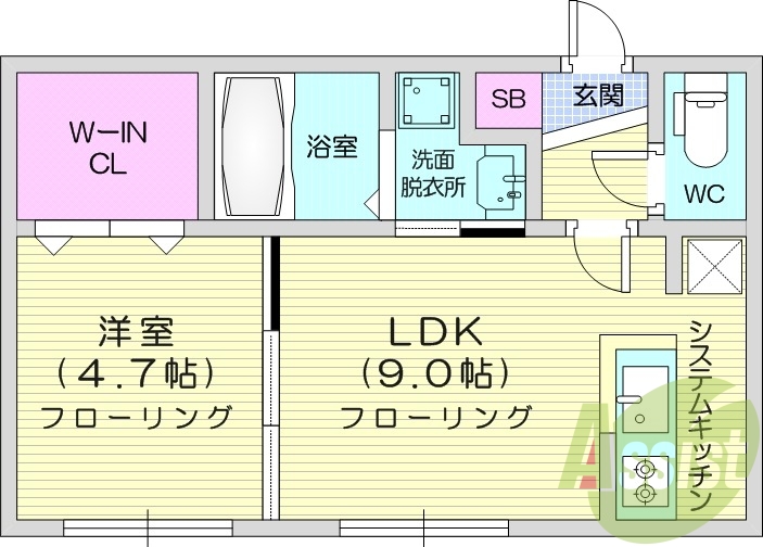1LDK、オートロック、エアコン、浴室乾燥機、ネット無料