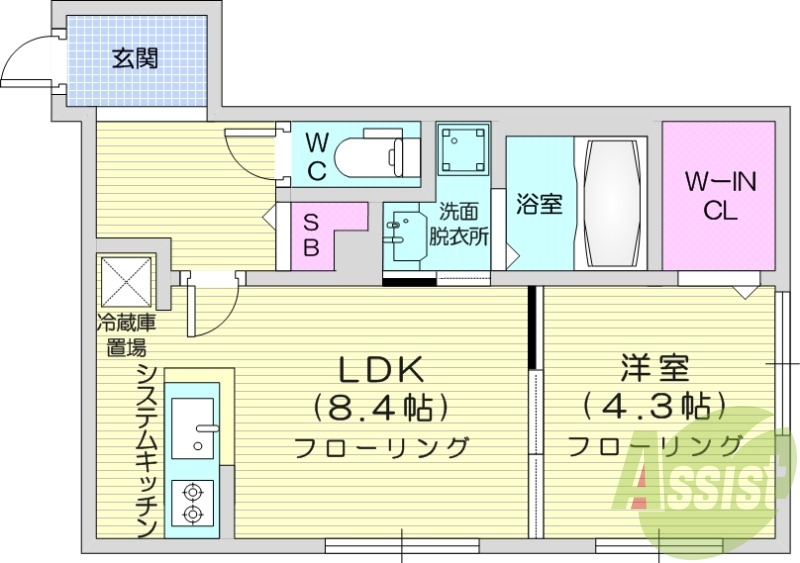 1LDK、オートロック、エアコン、浴室乾燥機、ネット無料