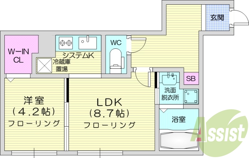 1LDK、オートロック、エアコン、浴室乾燥機、ネット無料