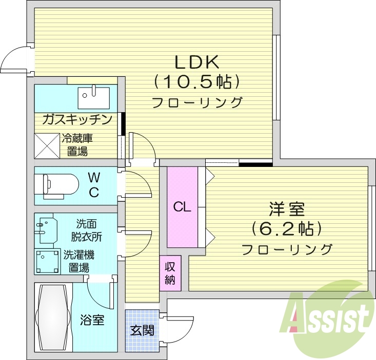 1LDK、灯油暖房、シャンプードレッサー、オートロック