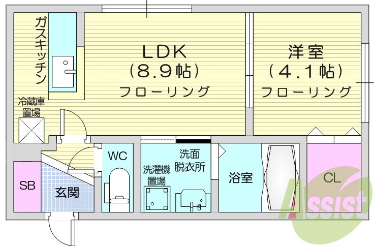 1LDK、エアコン、都市ガス、ネット無料
