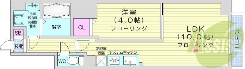 1LDK、都市ガス、システムキッチン、TV付きモニターフォン
