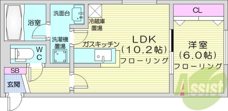 1LDK、クローゼット、シューズボックス、独立洗面台