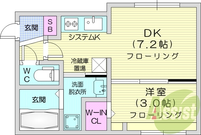 1DK、エアコン、ネット無料、システムキッチン