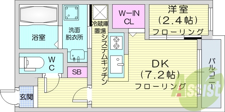 1DK、エアコン、ネット無料、システムキッチン