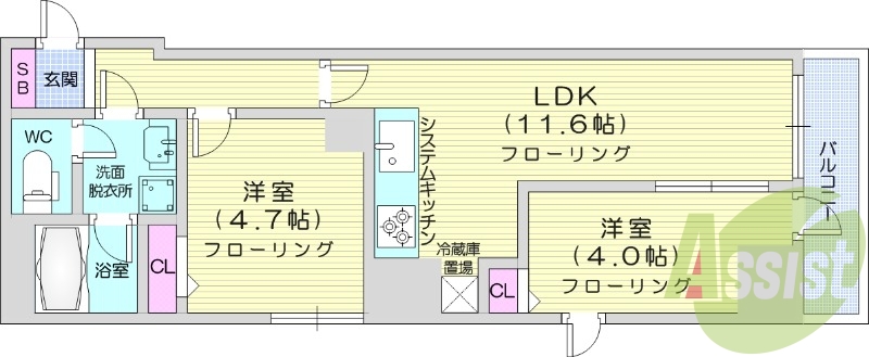 2LDK、ペット可、都市ガス、エアコン、追い焚き