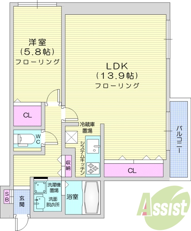 2LDK、都市ガス、一坪バス、ペット飼育可