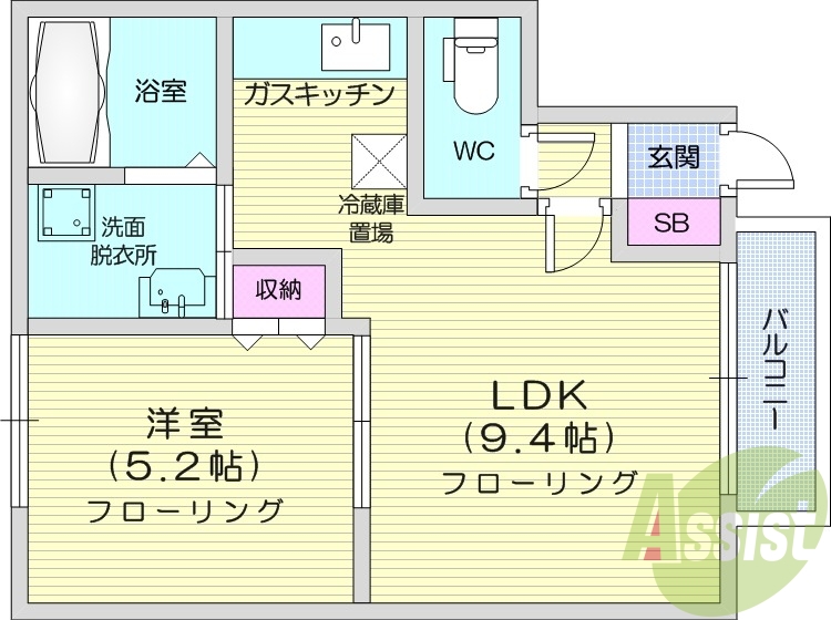 1LDK、灯油暖房、シャワートイレ、インターネット無料