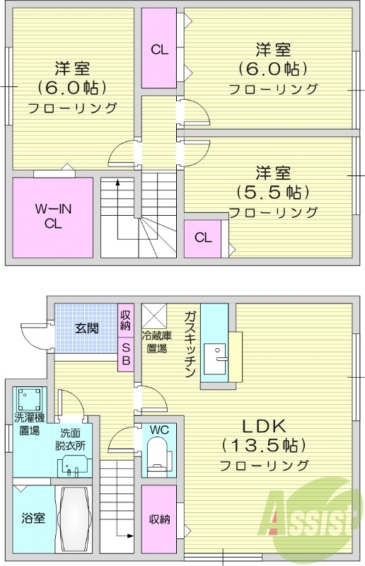 3LDK、シャワートイレ、ウォークインクローゼット