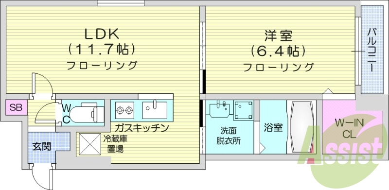 1LDK、オートロック、ペット可、角部屋