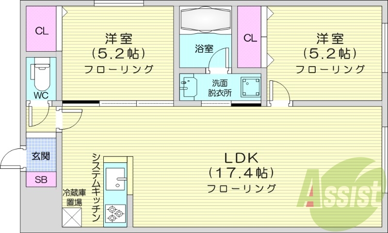2LDK、ガスリミット、エアコン、システムキッチン