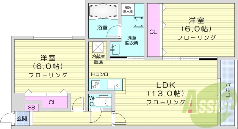 2LDK、電気暖房、ペット可、トランクルーム