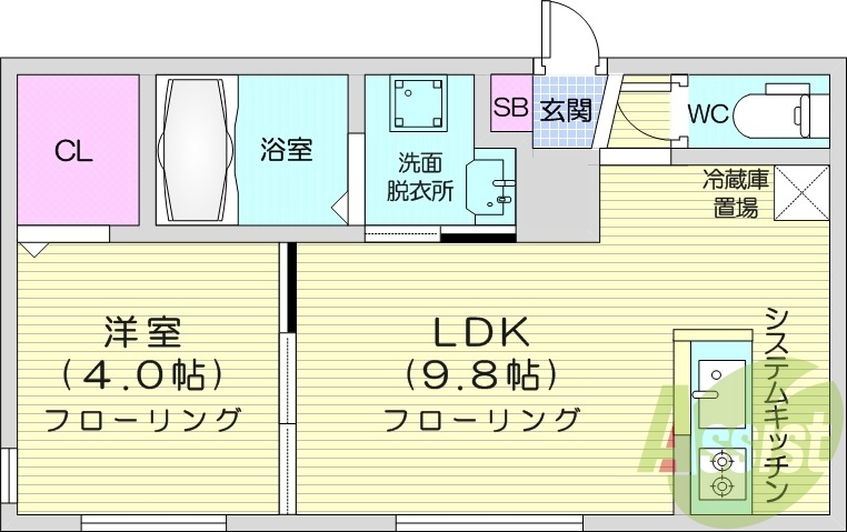 1LDK、エアコン、浴室乾燥機、ネット無料