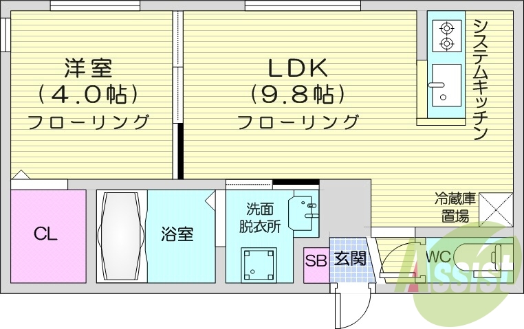 1LDK、エアコン、浴室乾燥機、ネット無料
