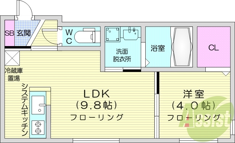 1LDK、エアコン、浴室乾燥機、ネット無料