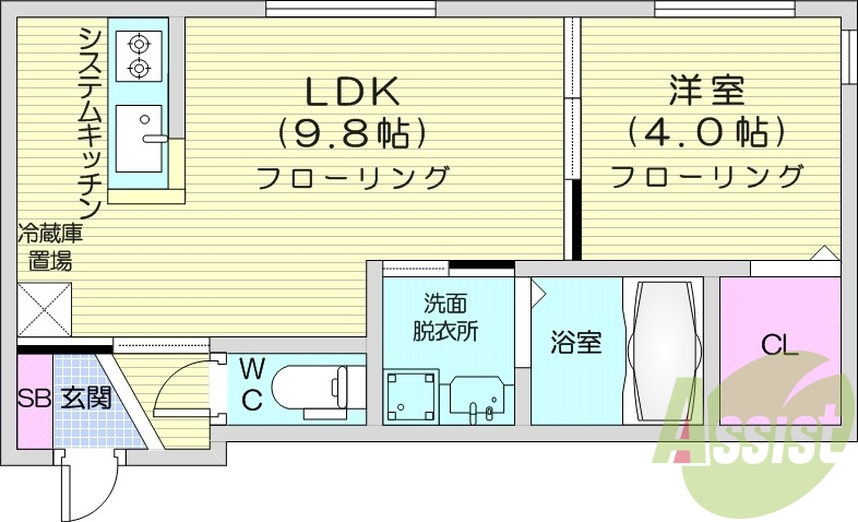 1LDK、エアコン、浴室乾燥機、ネット無料
