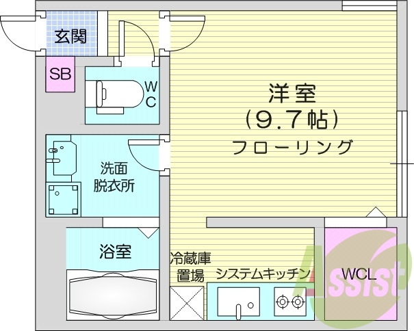 1K、都市ガス、エアコン、インターネット無料