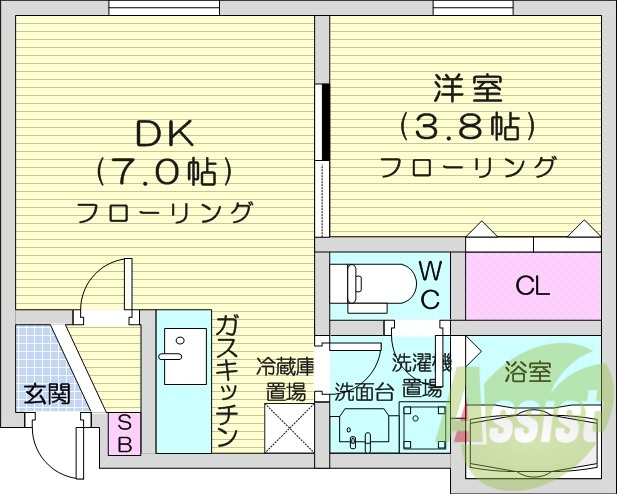 1DK、バストイレ別、室内洗濯機置場、独立洗面台