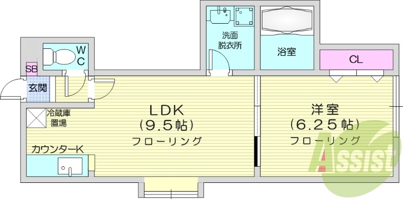 1LDK、バストイレ別、独立洗面台、室内洗濯機置場