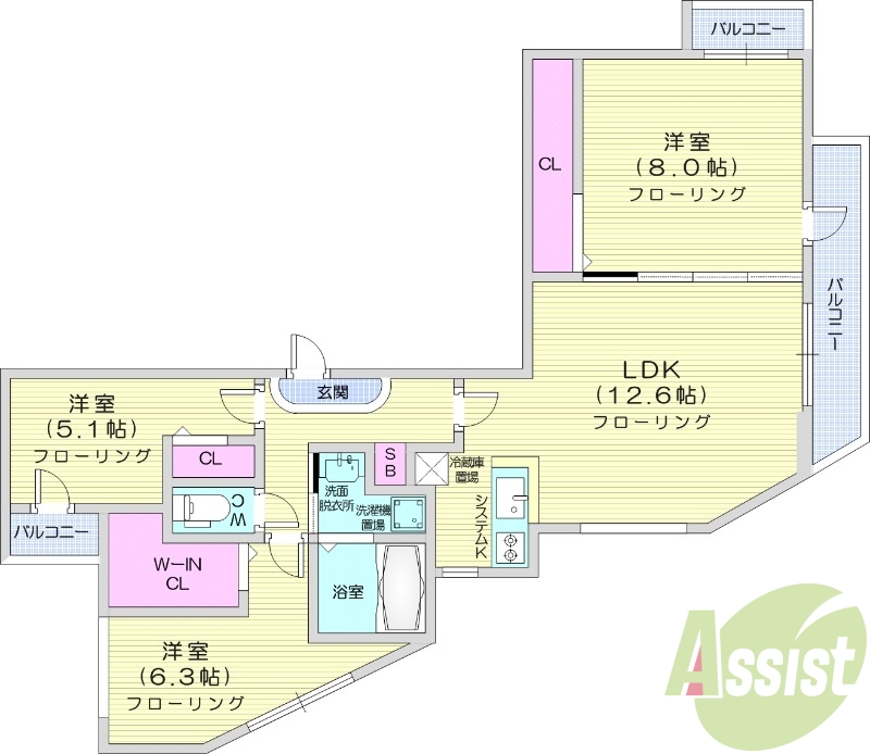 3LDK、浴室乾燥機、追い炊き、システムキッチン、