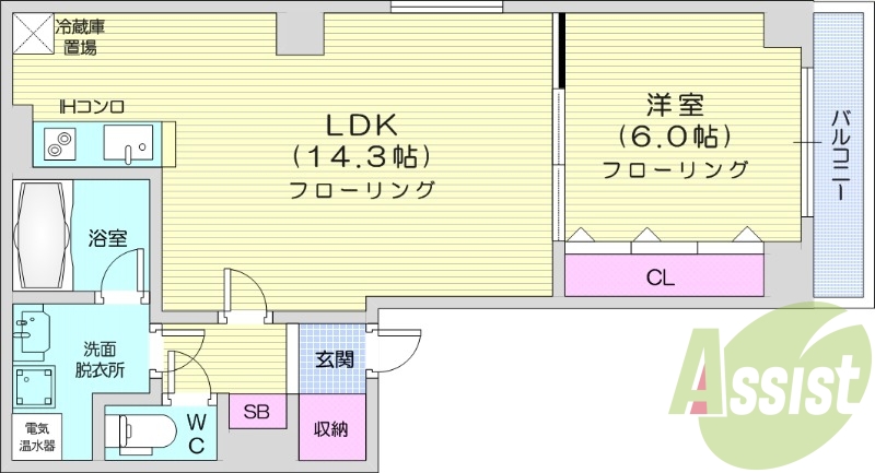 1LDK、オール電化、オートロック、ネット無料