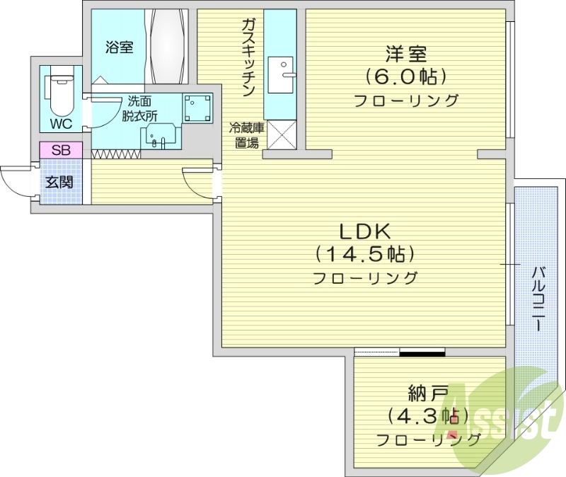 1LDK、納戸、シャワートイレ、モニタ付インターホン