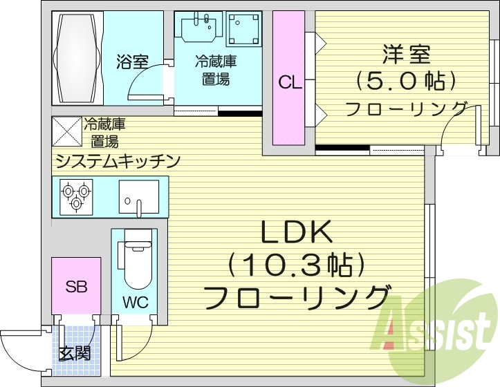 1LDK、システムキッチン、エアコン、灯油暖房、オートロック