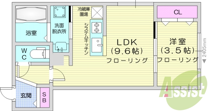 1LDK、エアコン、システムキッチン、ネット無料