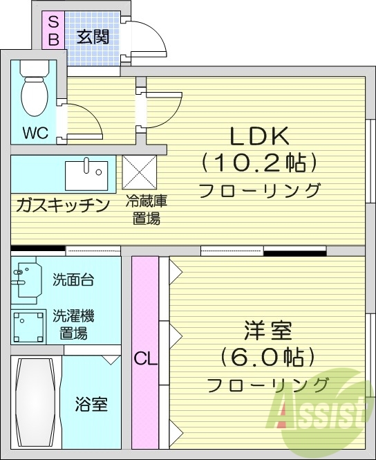 1LDK、トランクルーム、灯油暖房、角部屋