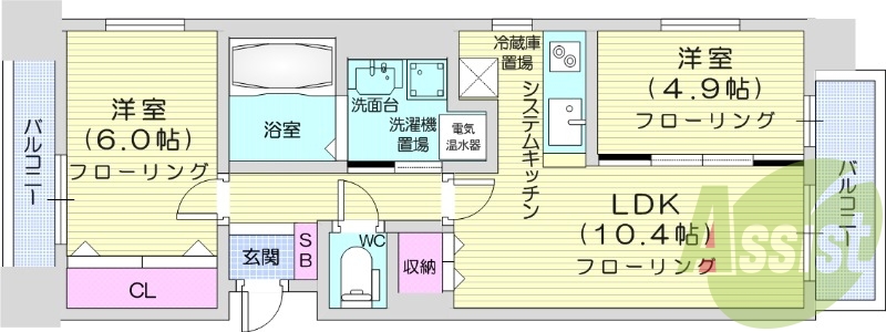 2LDK、オール電化、宅配ボックス、オートロック