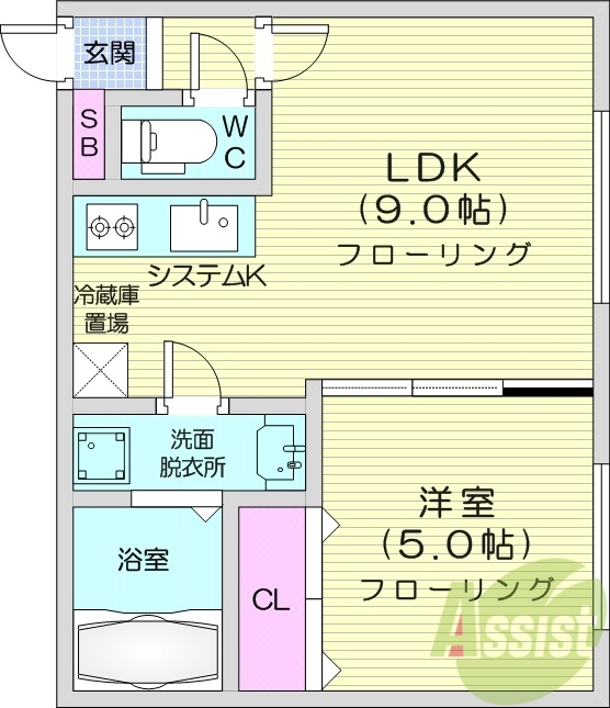 1LDK、システムキッチン、ネット無料、灯油暖房