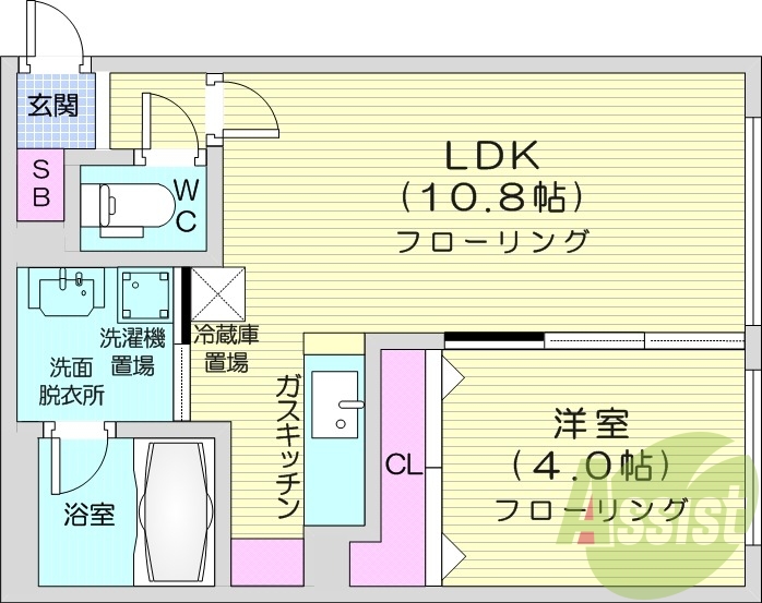 1LDK、灯油暖房、独立洗面台、光ファイバー