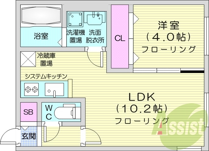 1LDK、オートロック、ネット無料、システムキッチン