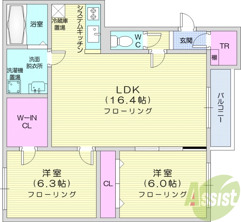 2LDK、トランクルーム、バルコニー、灯油暖房