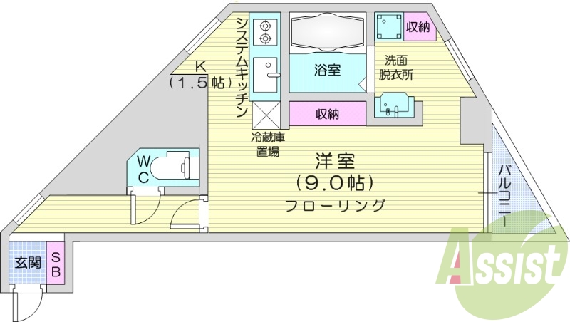 1K、ネット無料、シャワートイレ、システムキッチン