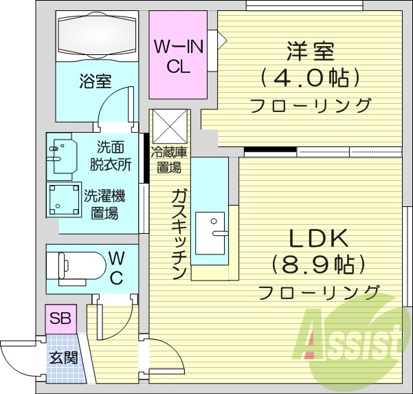 1LDK、都市ガス、エアコン、浴室乾燥機、独立洗面台