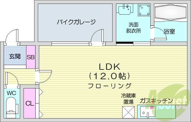 1KS、エアコン、バイクガレージ、灯油暖房