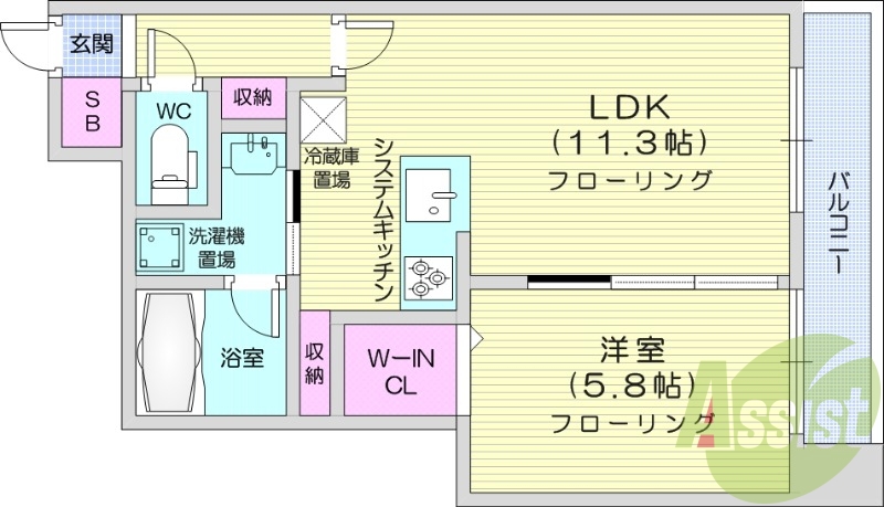 1LDK、都市ガス、追い炊き、システムキッチン、エレベーター