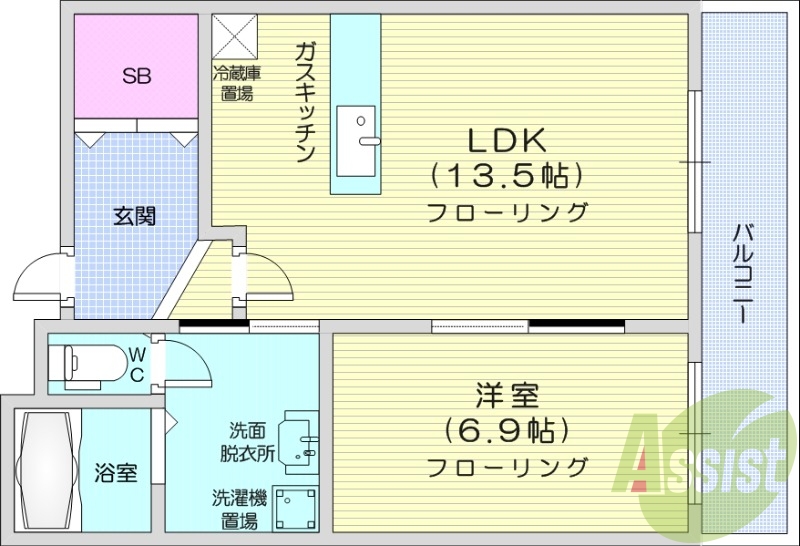 1LDK、オートロック、TVモニターホン