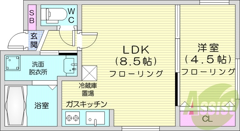 1LDK、エアコン、浴室乾燥機、独立洗面台
