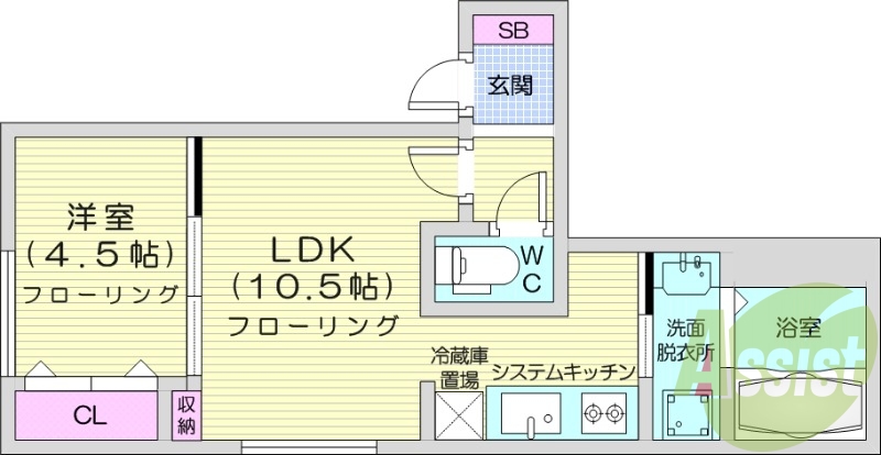 1LDK、エアコン、灯油暖房、浴室乾燥機、独立洗面台
