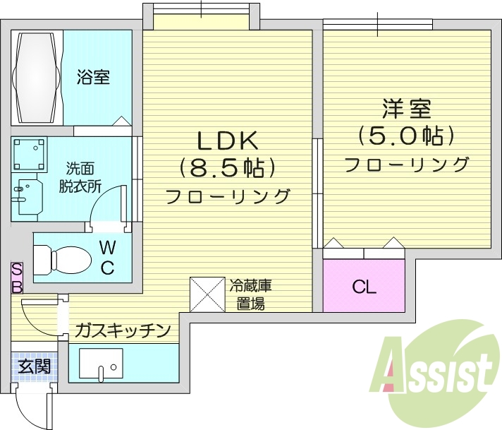 1LDK、エアコン、灯油暖房、バストイレ別