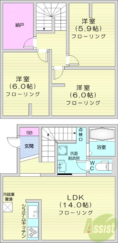 3LDK、無料駐車場2台、エアコン、ペット可