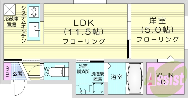 1LDK、都市ガス、エアコン、ネット無料、システムキッチン
