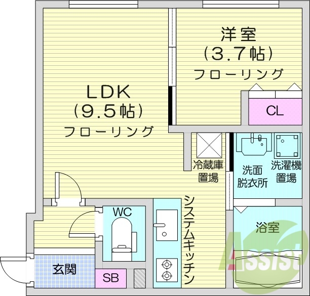 1LDK、エアコン、システムキッチン、ネット無料、灯油暖房