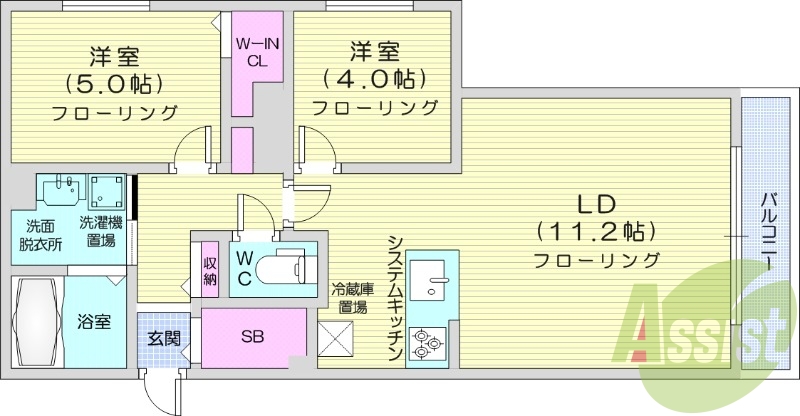 2LDK、システムキッチン、エアコン、デザイナーズ
