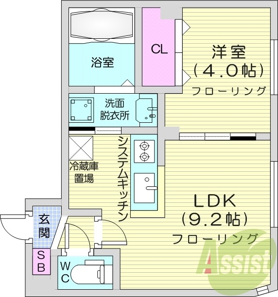 1LDK、エアコン、灯油暖房、システムキッチン、ネット無料