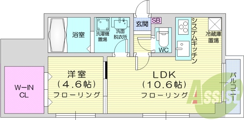 1LDK、都市ガス、追い焚き、浴室乾燥機